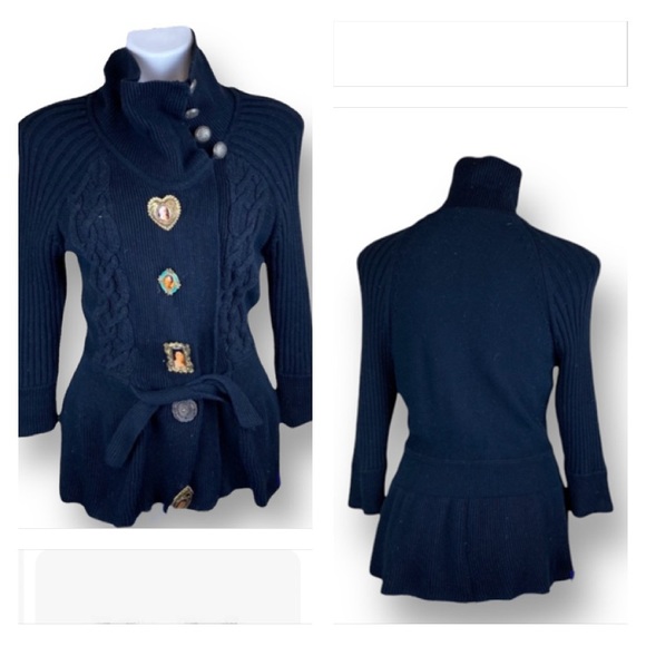 Anthropology Beauty Mark Vintage 100% Cotton In Black Sweater Size S - Picture 2 of 8